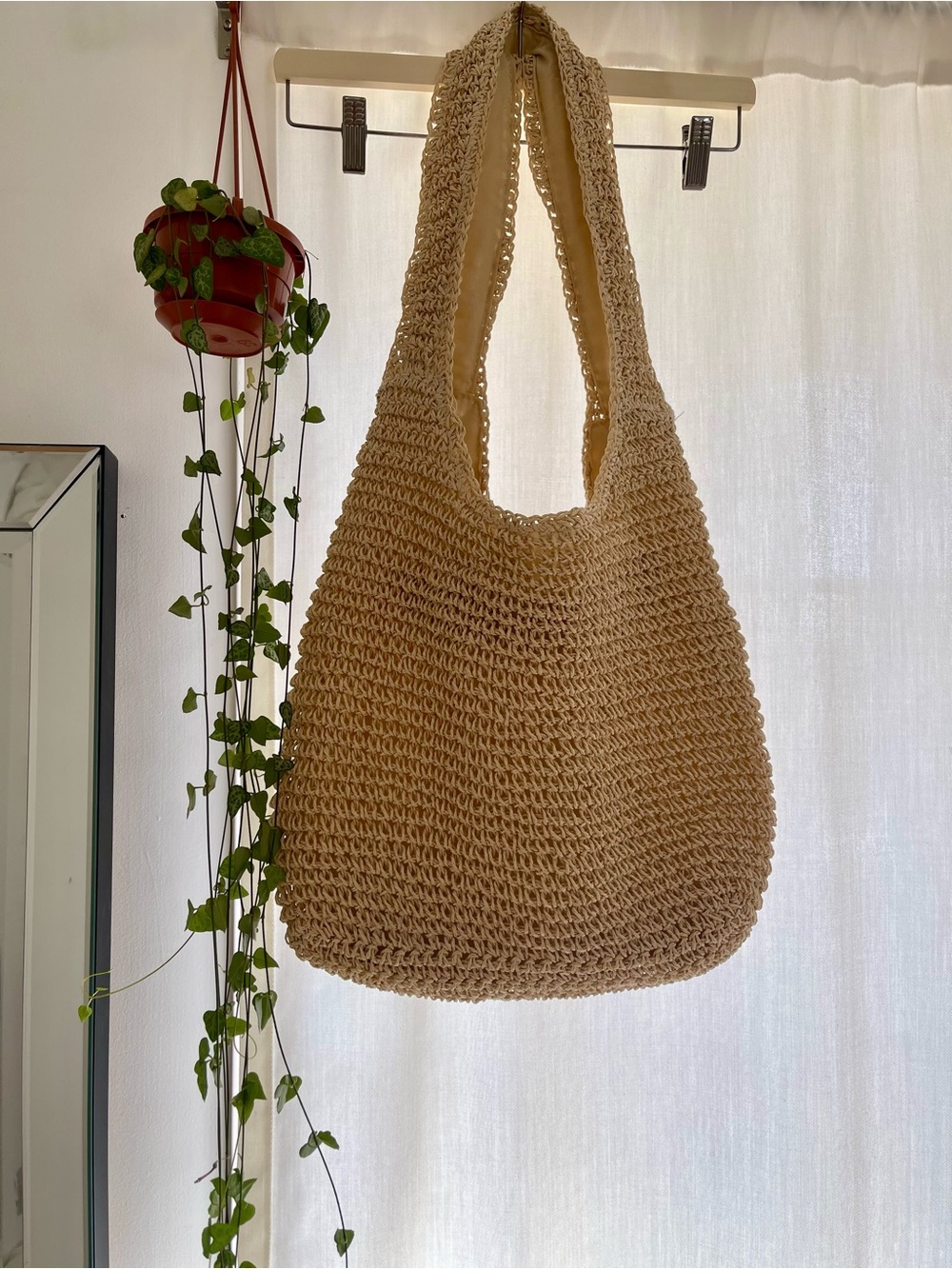 Handwoven Beige paper Crochet Tote Bag